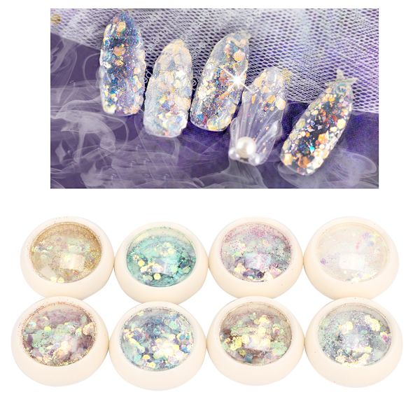 8 färger Nagelpaljetter Nail art Glänsande paljetter Tillbehör för Nail art