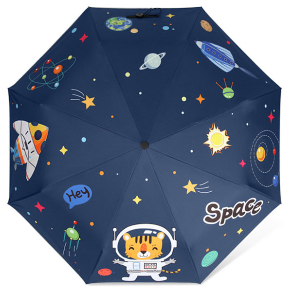Sol Regn Paraply 8 Ribber Auto Åbn Luk Sol Blok UV Beskyttelse Bærbar Foldbar Paraply Sort Vinyl med Reflekterende Stribe Rumskib