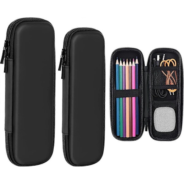 Set med 2 Eva pennfodral för pennor, kulspetspennor, blyertspennor, USB-kabel, etc., svart