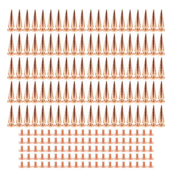 100 sett Punk Cone Spikes Studs Rose Gold Spiss Elektroplettering Burr Gratis Klar Tråd Messing Spikes Studs Rock Nagler 10x29mm