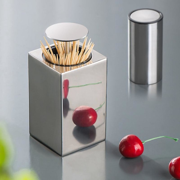 Tandpepparkhållare Dispenser Krom Automatisk Tandpepparkhållare Rostfritt Stål Hållare Låda Bärbar Stil Tryckbehållare för Hem Restaurang Hotell