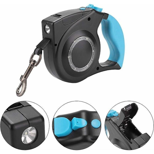 Uttrekkbart Hundebånd Justerbart Led Hundebånd, Ledetau for Hunder, Flokefritt, med Sklisikkert Håndtak, for Små, Mellomstore, Store Hunder, opptil 70 kg (Blu