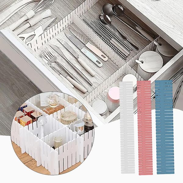 4 stk. plastskuffdelere sett husholdningsskuffoppbevaringsdelere for hjemmeskuffer Blue