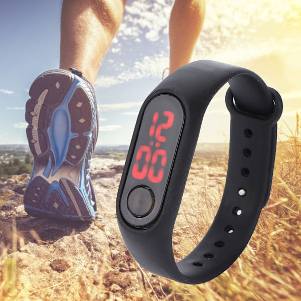 Smart Digital Armbåndsur med Lysende Funksjon Elektronisk Klokkeslett Stilig Wrist Watch Svart