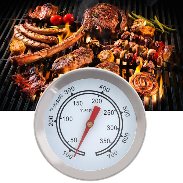100~700℉ Grilltermometer i rustfritt stål, analog urskive, dobbel skala