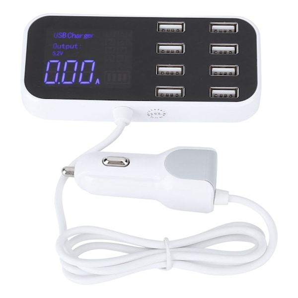 8 porter hurtigbillader, multippel USB-ladestasjon, digitalt display for IOS/Samsung