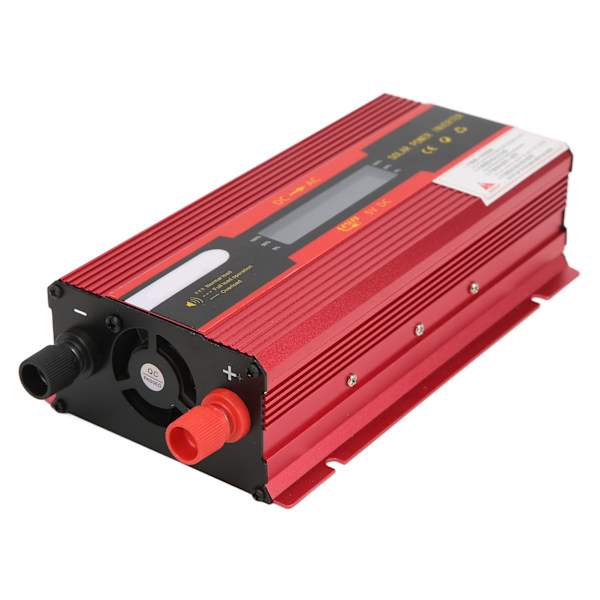 Punainen modifioitu siniaaltotehoinvertteri DC 12V/24V AC 110V:iin, jossa kaksi AC-pistorasiaa, USB-latausportti ja LCD-näyttö