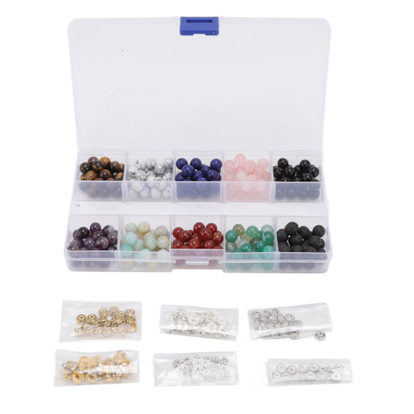 240 stk Lava Rock Stone Beads Kit 10 Styles Multicolors 8 mm Diameter til DIY armbånd smykker fremstilling