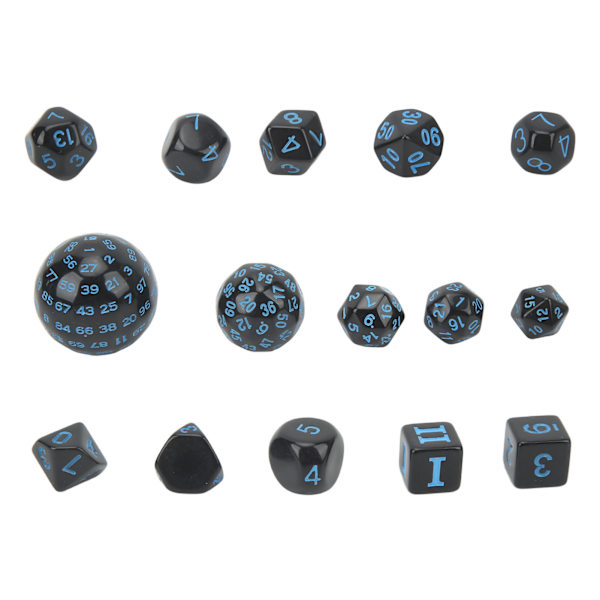 15-delat Polyhedral Tärningssats Akryl D3 till D100 Bordsspel Tärningar för Rollspel Bordsspel Festtillbehör Svart och Blå Ord