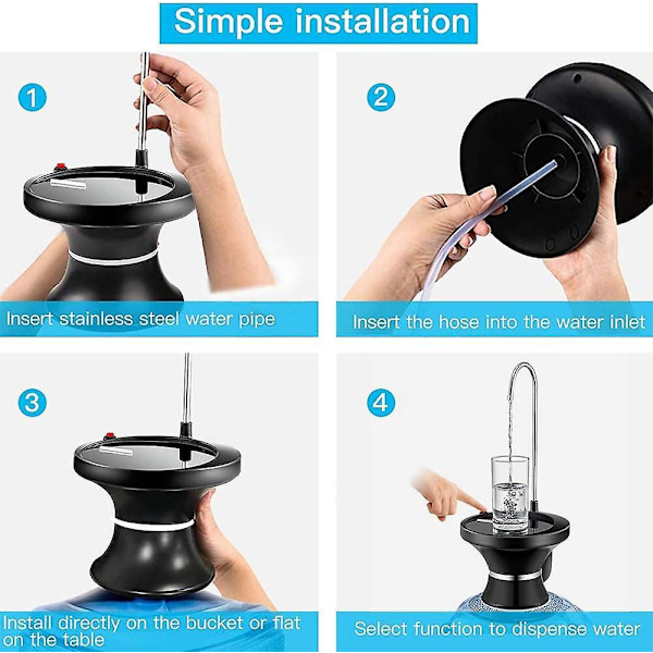 Automatisk Elektrisk Vanddispenser Pumpe USB Genopladelig til 1-5 Gallons Kander med Dobbelt Kontaktstyring