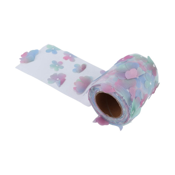 Färgglad Tulle Rulle Gradient Blom Båge Knyt Nät Tyg Rulle DIY Material Rem Blå