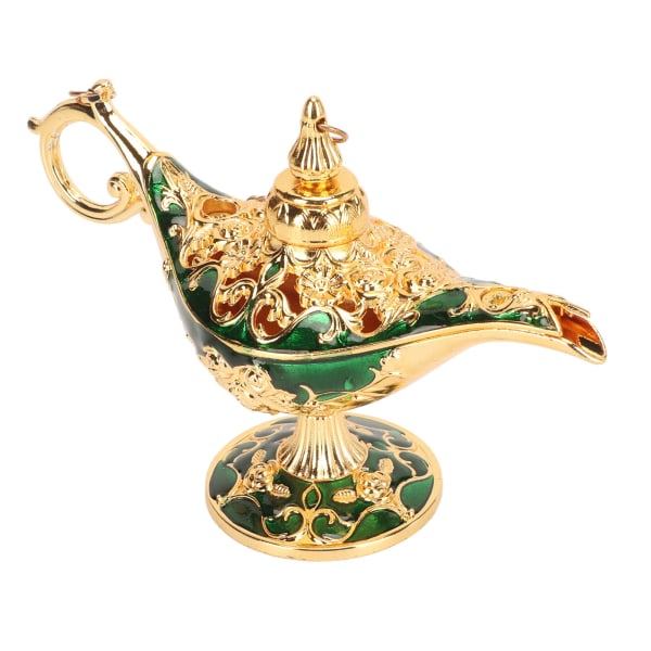 Magic Genie lampe Udsøgt farveægte iøjnefaldende legering præget mønster Genie lampe til soveværelse kontor guld+grøn 4,7 tommer