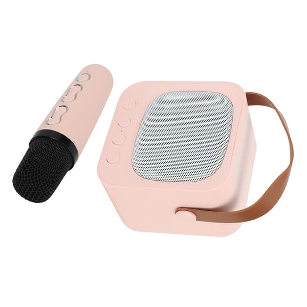 Mini karaokemaskin bärbar Bluetooth-högtalare med trådlös mikrofon bas diskantjustering rosa