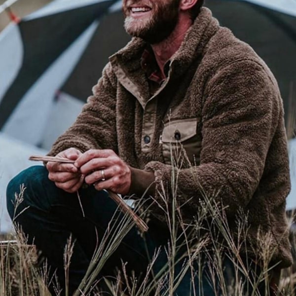 Mysig Teddybjörn Fleece Pullover Tröja för Män i Kaffe Färg