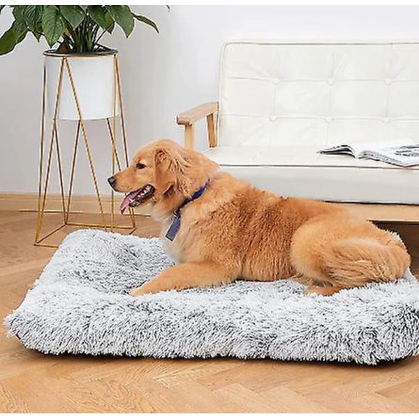 Deluxe Pluss Vaskbar Hundebed - Koselig Kennel Pute for Store og Små Hunder - Anti-Skli Dyresovematte - 29.5*19.7\", Grå