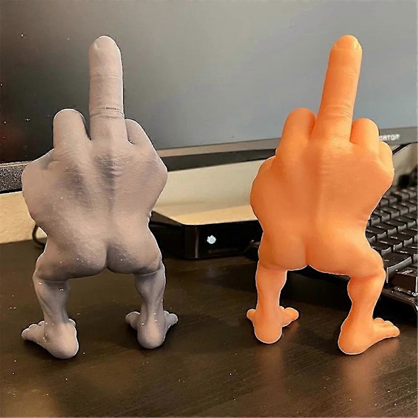 Interessant Særpreget Langfingerstatue, Hjemmeinnredning Fingerfigur Med Ben, Morsom Langfinger Skrivebordspynt - JRSZ Stor Oransje