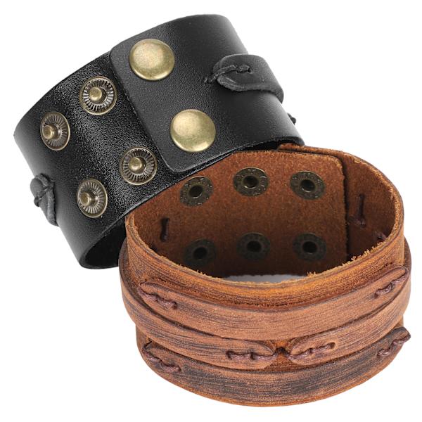 2 st läderarmband handgjorda retro justerbara tryckknappar casual dam punk smycken