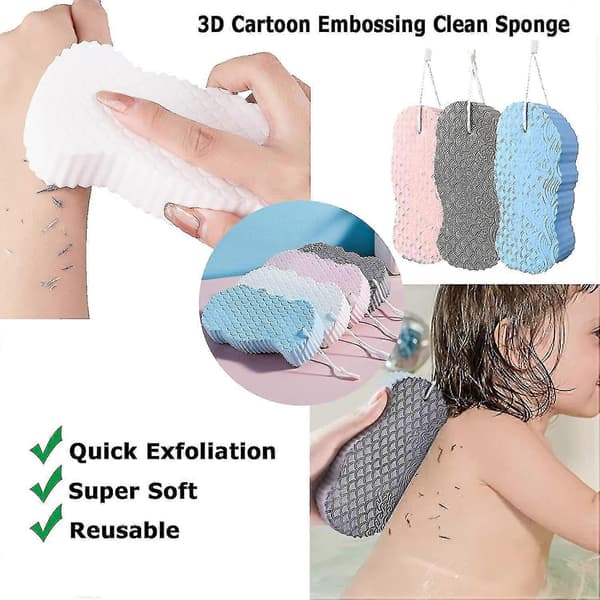 Ultra-soft Exfoliating Bath Sponge, Exfoliating Dead Skin Remover, 3D Bath Sponge Shower Brush, Sponge Grey