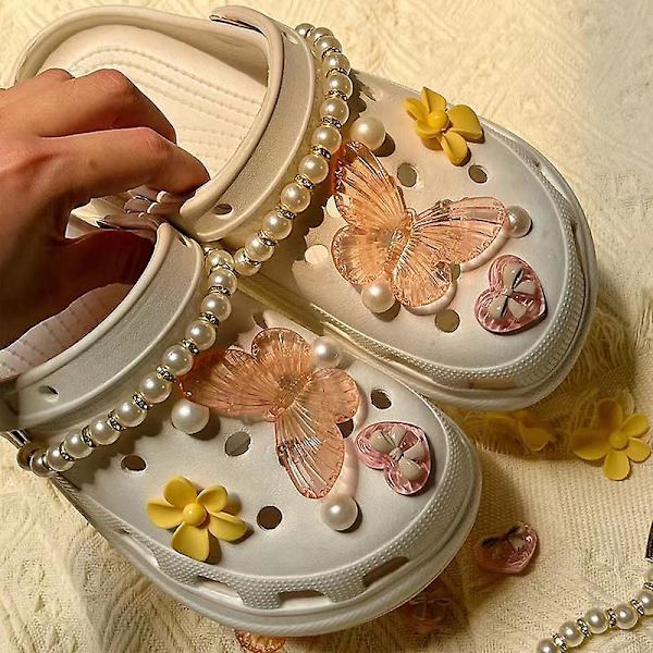 Søde Butterfly Sko Charms til Kvinder og Børn - 3D Harpiks, Bling Diamant Smykke Dekoration, Croc Tilbehør