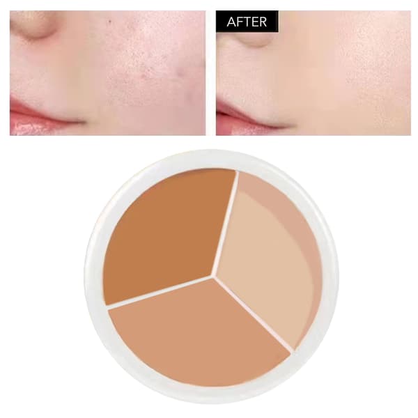Ansiktshud Concealer Trefärgade Fläckar Täckkräm för att Täcka Ansiktsfläckar Märken Mörka Cirklar Under Ögonen