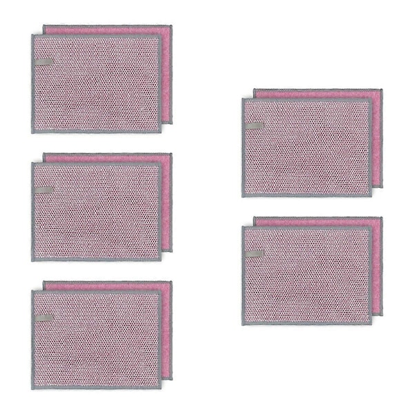 10 stk. multifunktionelle opvaskeklude genanvendelige skuresvampe, pink