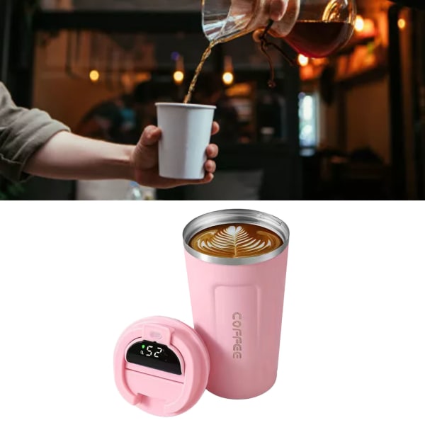 Smart temperaturdisplay kaffekopp bærbar 304 rustfritt stål isolasjonskopp enkel stil ren farge generasjon 2. rosa 380ml