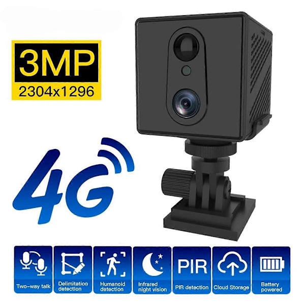 3MP 4G SIM-kortti Minikamera Ihmisen tunnistuskamera 3000mAh Akku