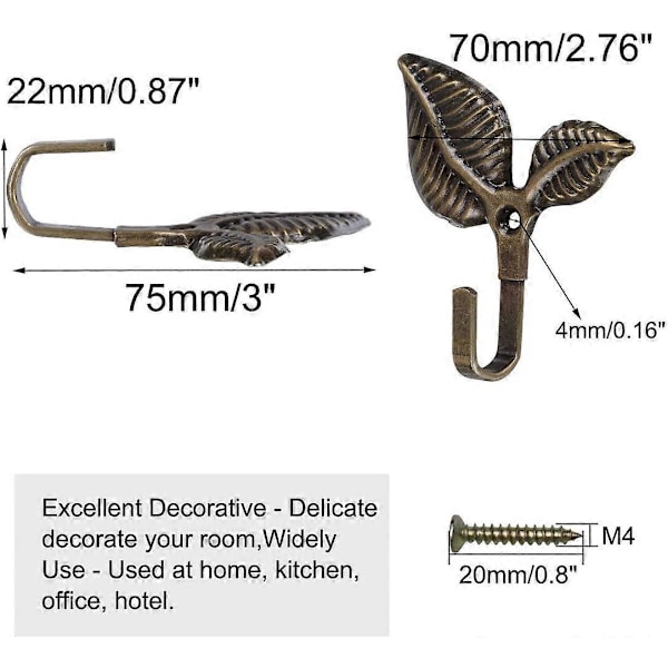 Gardin Tieback Krok Metall Vintage Duske Gardin Draperiholdere Holdback Veggkrok Kleshenger, Sett med 4, Bronsetone