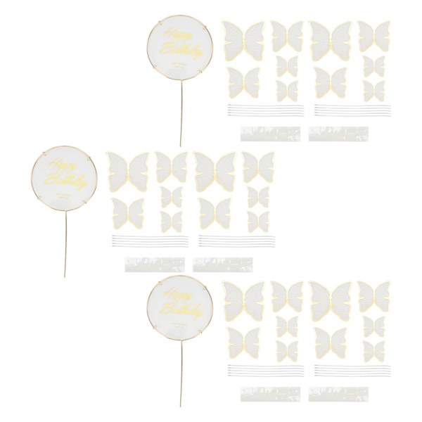 3 sarjaa perhoskakkukoriste 3D-väriperhoskakkukoristekortti Cupcake Topper syntymäpäivä hääjuhlan koriste valkoinen