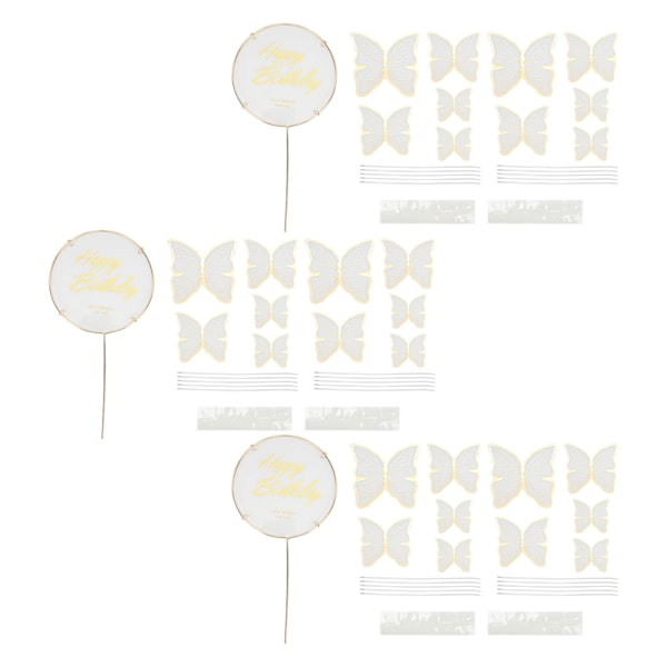 3 set fjärilskakinsats 3D färgfjärilskakinsats kort cupcake topper födelsedag bröllopsfest dekoration vit