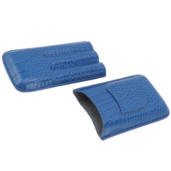 3-fingret cigarholder med frostet finish - bærbar 3-fingret læder cigar etui til rejser, vandreture, mørkeblå