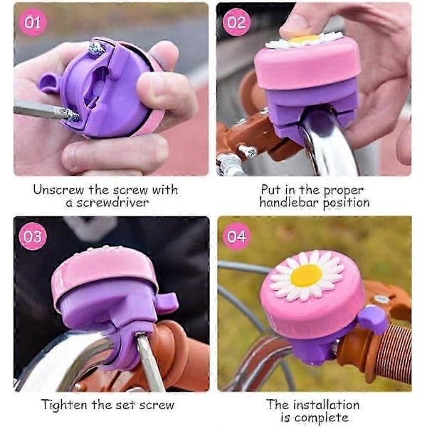 Cykelklokke, med Høj Klar Tydelig Lyd, Aluminium Cykeltilbehør Sikker Cykling, Blomsterdesign, pink lilla_SZXM