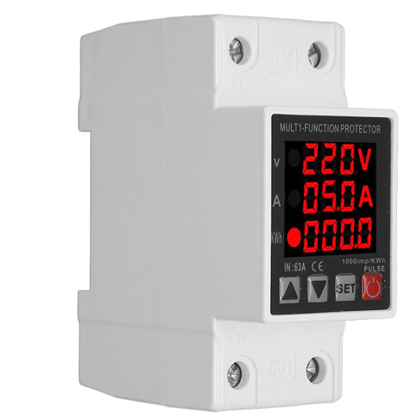 Strömskydd 3 Display Justerbar Intelligent Överspänning Underspänningsskydd AC 80‑300V 1‑63A
