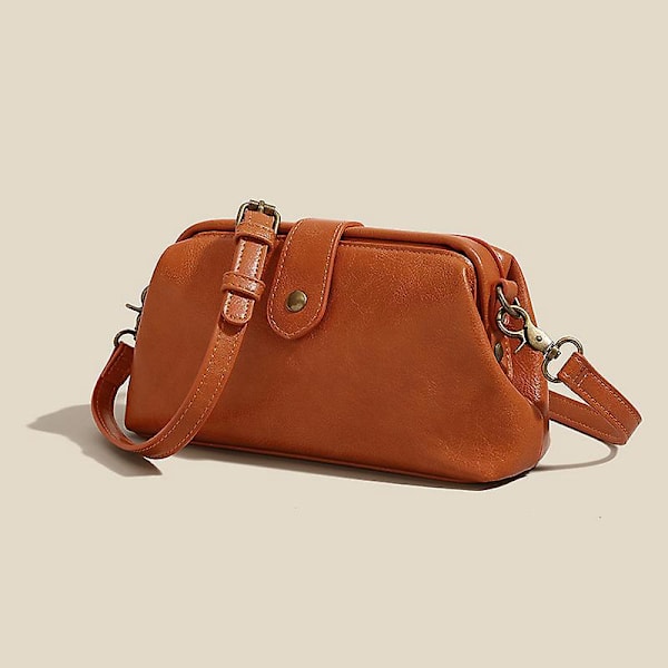 Retro handgjord doktorsväska crossbody-väska för kvinnor retrostil läder crossbody axelväska (brun) 24*14*8CM