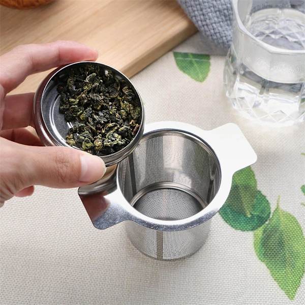 Tea Mesh Sil Rustfritt stål Te Infuser Sil Ikke giftig Slitesterk med lokk Tefilter