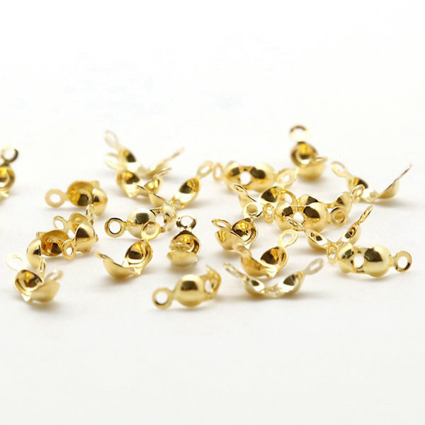 100 stk. Perletips Knutedeksler Mote Metall Håndlagde Clamshells Crimp Bead Tips Knutedeksler DIY Smykketilbehør Gull