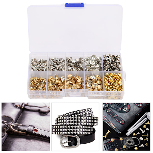 240 st Rhinestone Stud Rivet DIY Läder Väskor Kläder Dekoration Tillbehör 6-9mm +240 st Bas