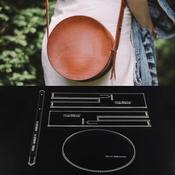 Nahkainen Craft kirkas akryyli olkalaukku pyöreä laukkukuvioinen stensiilimalli tee itse JBX-32