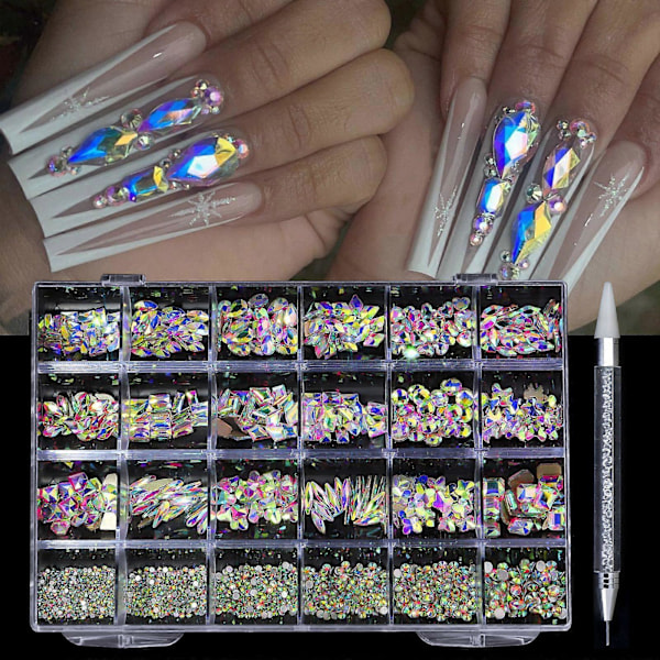Sæt med 24 diamanter til neglekunst, flade negledekorationer, diamantillusion, negleform, luksus 02ABDiamond