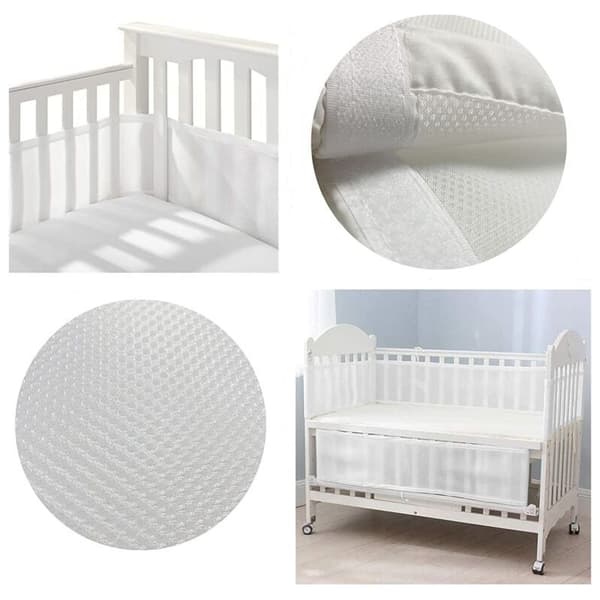 Debuns – Spjälsängsskydd i ventilerande nät med 4 antikollisionssidor – Modulära paneler 160x30cm och 340x30cm – Maskintvättbart – Vit