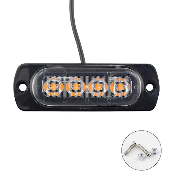 4-pakks LED-strobelys for biler, nødvarsellys 12-24V med smartbrikke og 4 lyse gule perler