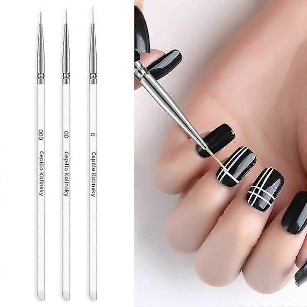 Set med 3 markörer för att rita och måla naglar med penselfoder för DIY Nail Art Manikyr Kit