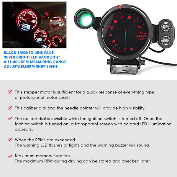 12 V 80mm 3,75 tum varvräknare modifierad LED 11000 RPM hastighetsmätare kit rött ljus