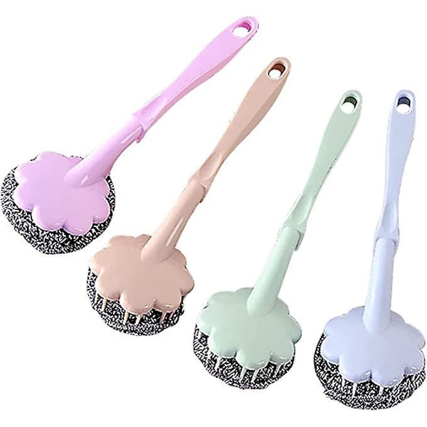 4 Stycken Långt Handtag Gryt Diskborste (Blå Kort Lila - Grön) ‑ 20*6cm
