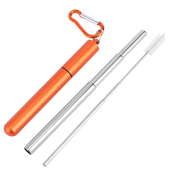 Bärbar rostfritt stål hopfällbart sugrör återanvändbart sugrör rengöringsborste kit för picknick orange