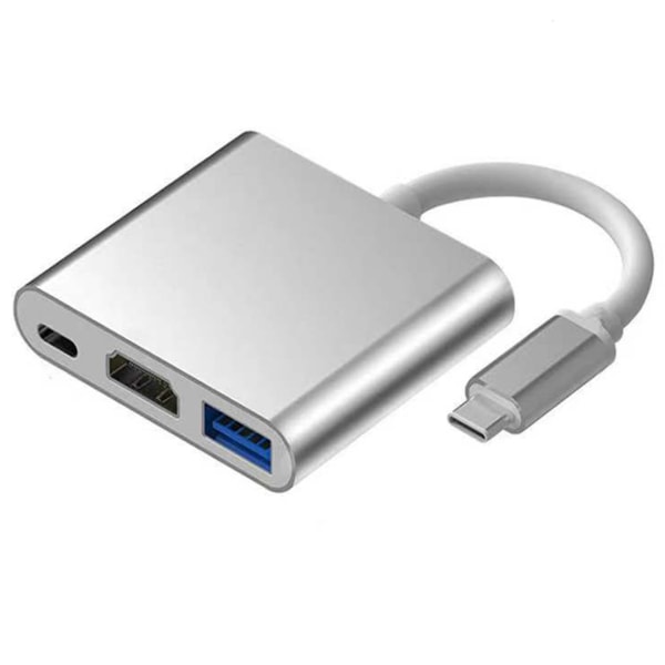 Typ C till USB -hubb multifunktionell 3 i 1 5Gbps hastighet Bärbar typ C dockningsstation för hemmakontor Silver