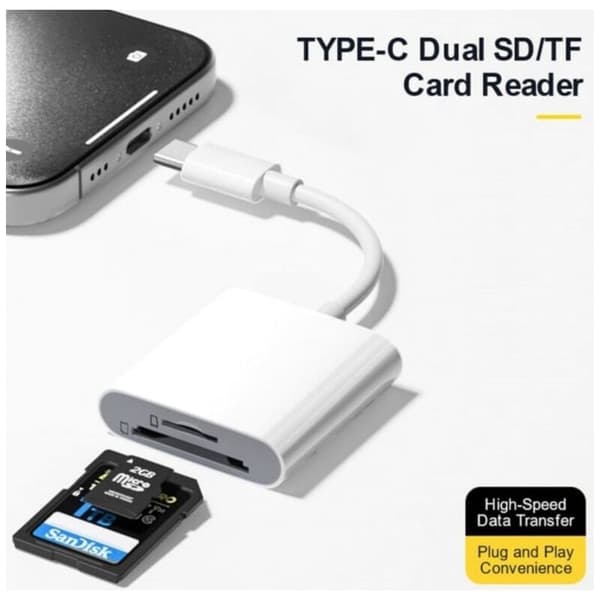 Dobbelt SD/TF USB-C kortlæser til hurtig filoverførsel