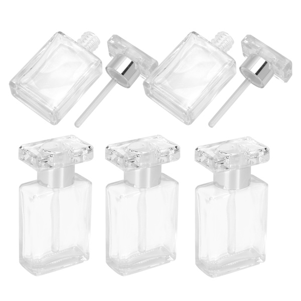 5 st transparenta tomma eteriska oljeflaskor i glas, bärbara påfyllningsbara parfymflaskor, silver