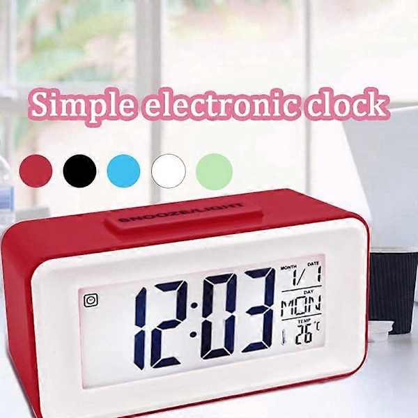 LED Digital Väckarklocka Elektronisk Digital Alarm Skärm Skrivbordsklocka för Hemmakontor Bakgrundsbelysning Snooze Bordsklockor (Färg : Röd)