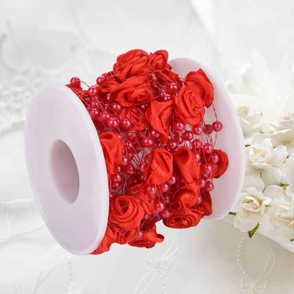 10m/rull Rose Kunstig Perletråd Perler Garland String DIY Bryllupsdekorasjon (rød)